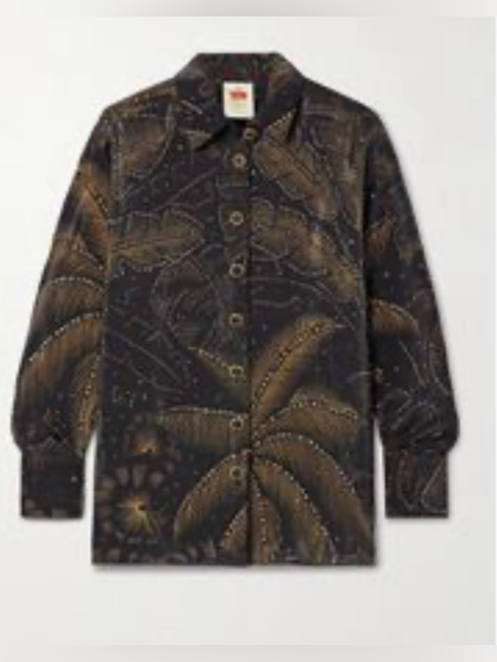 FARM Rio palm-print Crystal Embedded button-up Long Sleeve shirt Size Small